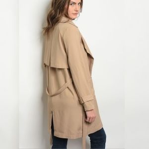 Lightweight Belted Trench Coat Jacket Khaki Tan